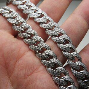 18k *925 Sterling Silver Gucci Style Links Diamond Men's Necklace 117gr/24"